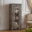 Distressed Display Cabinet - 1 Door - 1 Drawer - Vintage Brown - Glass and Wood