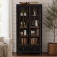 Distressed Display Cabinet - 2 Door - 1 Drawer - Black - Glass and Wood
