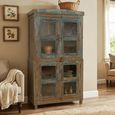 Distressed Display Cabinet - 4 Door - Vintage Blue - Glass and Wood
