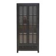 Distressed Display Cabinet - 2 Door - 1 Drawer - Black - Glass and Wood