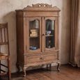 Carved Display Cabinet - 2 Door - 1 Drawer - Antique Brown - Glass and Wood