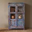 Distressed Display Cabinet - 2 Door - Multicolour - Glass and Wood