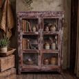 Distressed Display Cabinet - 2 Door - Vintage Brown - Glass and Acacia Wood