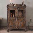 Distressed Display Cabinet - 2 Door - Weathered Brown - Glass and Wood