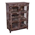 Distressed Display Cabinet - 2 Door - Vintage Brown - Glass and Acacia Wood