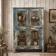 Unique One of a Kind - Distressed Display Cabinet - 4 Door - Weathered Blue - Glass and Wood