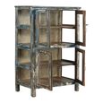 Unique One of a Kind - Distressed Display Cabinet - 4 Door - Weathered Blue - Glass and Wood