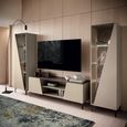 Fidia Italian Fluted Vitrine - 1 Left Door - Emperador Taupe - Glass and Marquinia Marble Effect