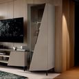 Fidia Italian Fluted Vitrine - 1 Right Door - Emperador Taupe - Glass and Marquinia Marble Effect