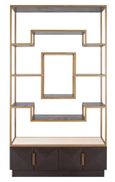Claremont Dark Wood Storage Geometric Shelving Unit with Travertine Top