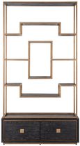 Hunter Black Oak Storage Shelving Unit with Gold Trim