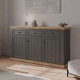 Pontypool Sideboard - 3 Door - 3 Drawer - Large - Dark Grey and Light Oak