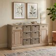 Buffet Sideboard - 2 Door - 2 Drawer - Large - 6 Rattan Basket - Grey Wood
