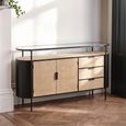 Ivy Curved Sideboard - 2 Door - 3 Drawer - Medium - Glass Top - Natural and Black Metal