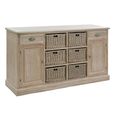 Buffet Sideboard - 2 Door - 2 Drawer - Large - 6 Rattan Basket - Grey Wood