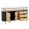 Ivy Curved Sideboard - 2 Door - 3 Drawer - Medium - Glass Top - Natural and Black Metal