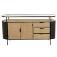 Ivy Curved Sideboard - 2 Door - 3 Drawer - Medium - Glass Top - Natural and Black Metal