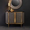 Dervio Sideboard - 2 Door - Small - Grey Fluted - Curved with Black Marble Top - 120cm