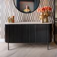 Hampton 3 Door Black Fluted Large Sideboard with Travertine Beige Top