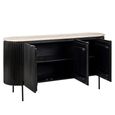 Hampton 3 Door Black Fluted Large Sideboard with Travertine Beige Top