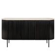 Hampton 3 Door Black Fluted Large Sideboard with Travertine Beige Top