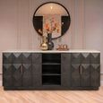 Claremont Sideboard - 4 Door - Extra Large - Geometric - Brown - Travertine Top