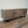 Fluted Low Sideboard - 2 Door - Medium - Rustic - Rubber Wood and Metal