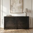 Distressed Sideboard - 2 Door - 154cm - Medium - Rustic Black - Elm Wood