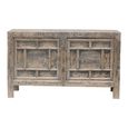 Distressed Sideboard - 2 Door - 144cm - Medium - Geometric Design - Grey - Elm Wood