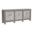 Distressed Sideboard - 6 Door - 227cm - Patterned  - Extra Large - Grey - Lacquered Pine Wood