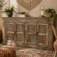 Hand Carved Sideboard - 4 Door - 190cm - Extra Large - Rustic Natural - Mango Wood
