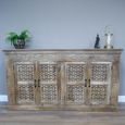 Hand Carved Sideboard - 4 Door - 190cm - Extra Large - Rustic Natural - Mango Wood