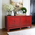 Distressed Sideboard - 4 Door - 206cm - Extra Large - Oriental Style - Red - Wooden