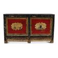 Distressed Sideboard - 2 Door - 152cm - Medium - Hand Painted - Oriental Style - Black and Red - Reclaimed Wood