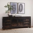 Distressed Sideboard - 2 Door 6 Drawer - 198cm - Extra Large - Black - Elm Wood