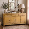 Distressed Sideboard - 4 Door 3 Drawer - 156cm - Medium - Mustard Yellow - Wooden