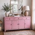 Distressed Sideboard - 4 Door 3 Drawer - 156cm - Medium - Pink - Wooden