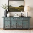 Distressed Sideboard - 4 Door 4 Drawer - 175cm - Large - Sage Green - Elm Wood