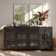 Distressed Sideboard - 4 Door 4 Drawer - 180cm - Large - Black - Glass and Wooden