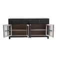 Distressed Sideboard - 4 Door 4 Drawer - 180cm - Large - Black - Glass and Wooden