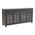 Distressed Sideboard - 4 Door 4 Drawer - 180cm - Large - Black - Glass and Wooden