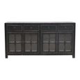 Distressed Sideboard - 4 Door 4 Drawer - 180cm - Large - Black - Glass and Wooden