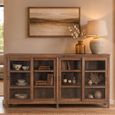 Sideboard - 4 Sliding Door - 184cm - Extra Large - Rustic Brown - Glass and Wood