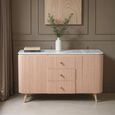 Ashford Curved Sideboard - 2 Door - 3 Drawer - 140cm - Medium - Fluted - Pale Taupe - Marble Top and Mango Wood
