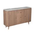 Ashford Curved Sideboard - 2 Door - 3 Drawer - 140cm - Medium - Fluted - Pale Taupe - Marble Top and Mango Wood