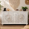 White Washed Carved Mango Wood 180cm 4 Door Large Sideboard thumbnail