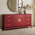 Basalt Red Mango Wood 180cm 2 Door 6 Drawer Large Oriental Style Sideboard thumbnail