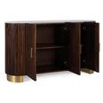 Vardia White Marble Top and Fluted Walnut Mango Wood 150cm 3 Door Medium Curved Sideboard thumbnail 3