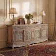 Aura Distressed White Washed Hand Carved Floral 180cm Storage Large Sideboard