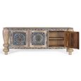 Milos Natural and Blue Teak Wood 198cm 3 Door Hand Carved Extra Large Sideboard thumbnail 3